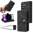 thumbnail image 1 of ELEHOLD for Samsung Galaxy S23 Ultra Wallet Case, PU Leather 6 Card Slots Removable Adjustable Crossbody Necklace Lanyard Shoulder Strap Zipper Bag Anti-Falling Rugged Case for S23 Ultra,Black, 1 of 6