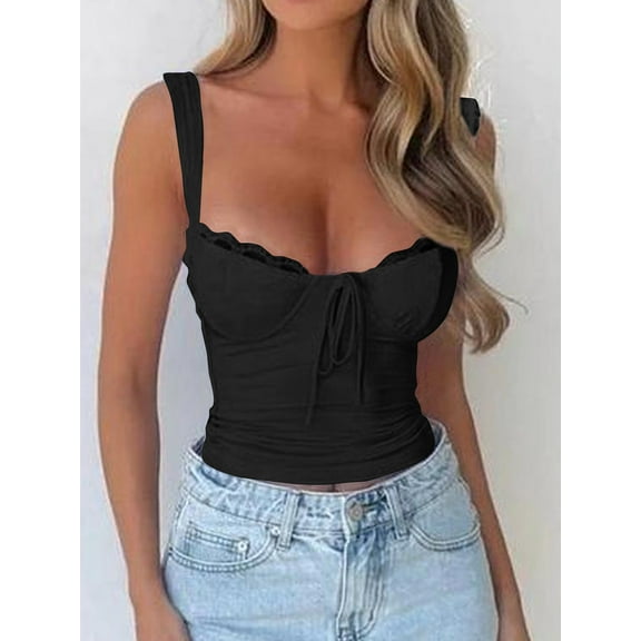 Women's Lace Up Cami Corset Tops Cold Shoulder Zip Side Ties Back Sexy Going Out Bodyshaper Bustier Top