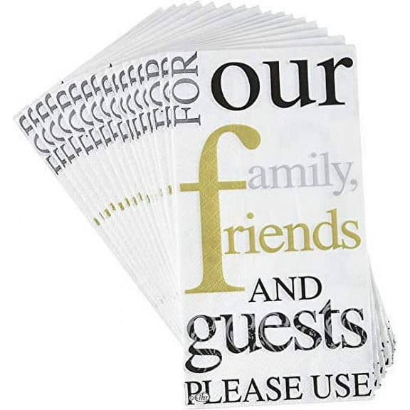 Ideal Home Range 32 Count 3-Ply Paper Guest Towel Napkins, Please Use (Gold)