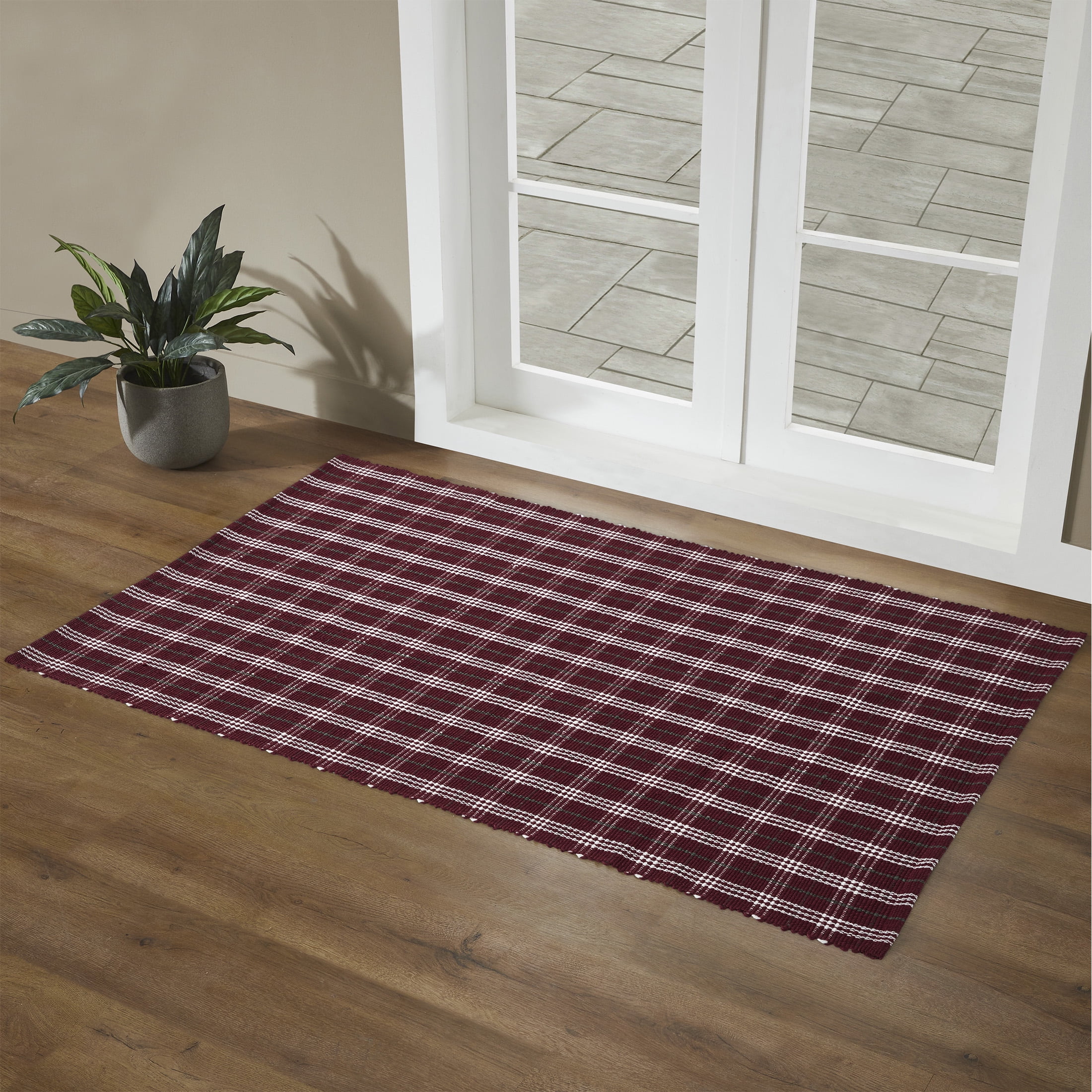 My Texas House Red Holiday Plaid Indoor/Outdoor Layering Rug, 38" x 58"