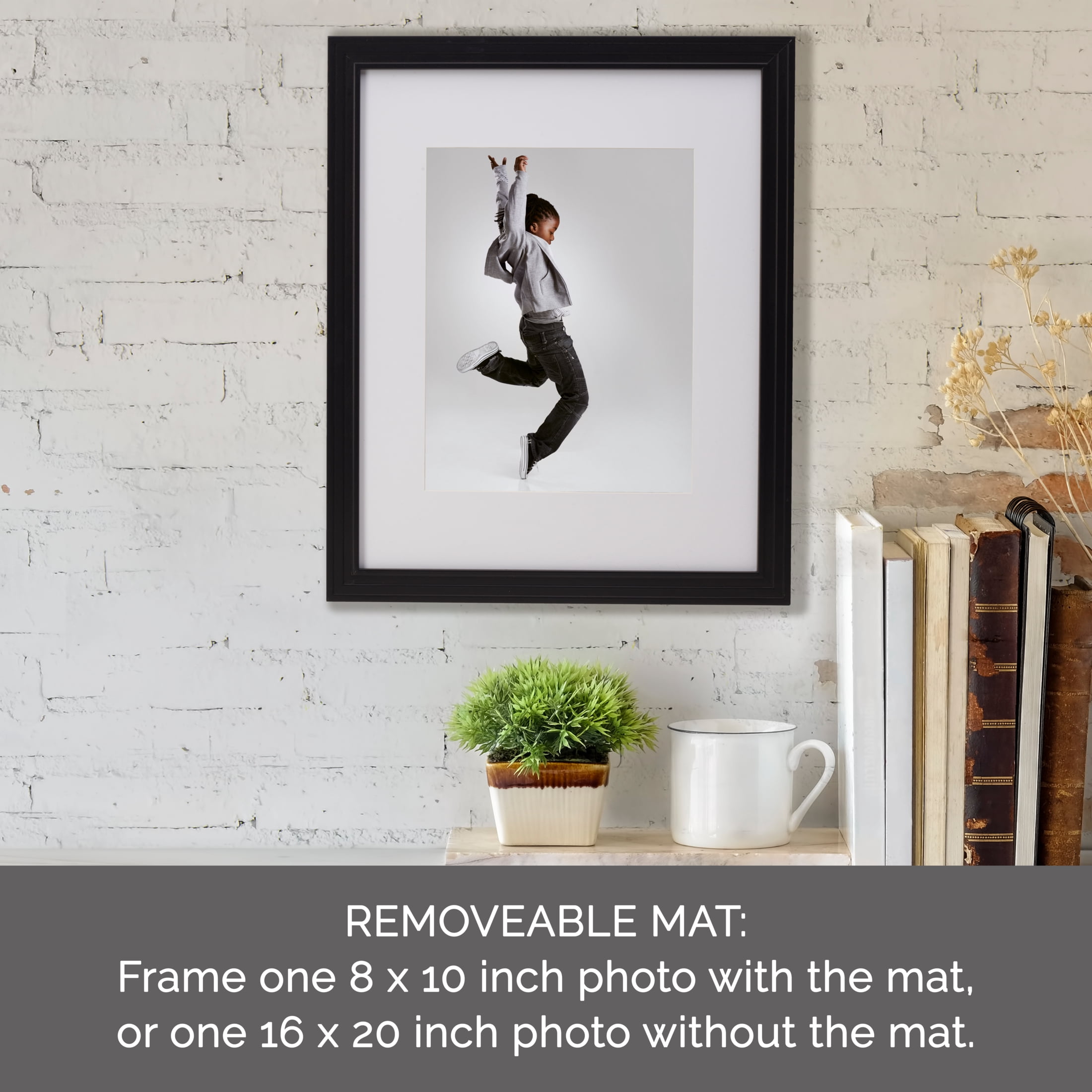 Home Accents 18X22 in Gallery Frame, Displays a 16X20 Photo without Mat and a 11X14 Photo with Mat, Black