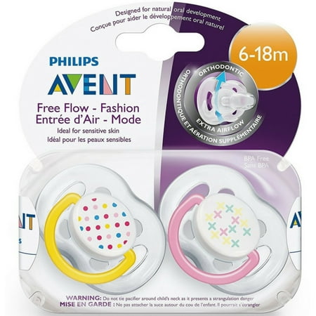 2 Pack - Philips Avent BPA Free Freeflow Pacifiers 6-18 Months, Assorted Colors 2 ea