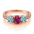 thumbnail image 2 of Gem Stone King 2.67 Ct Oval Red Created Ruby Blue Zircon 18K Rose Gold Plated Silver Moissanite Ring (Size 7), 2 of 4