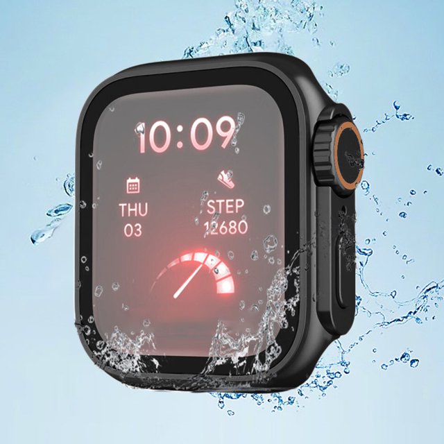 Estuche para reloj con protector de marco de vidrio para pantalla para Apple Watch (negro amarillo 40 mm)