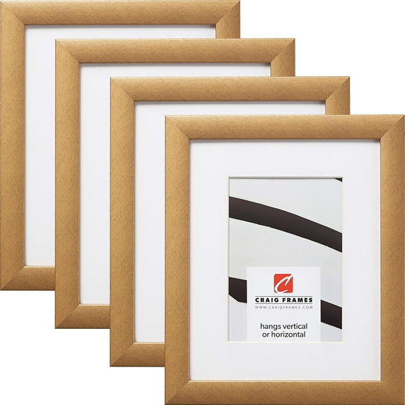 Craig Frames Contemporary, 11 x 14 Inch Distressed Gold Picture Frame Matted to Display an 8 x 10 Inch Photo, Set of 4