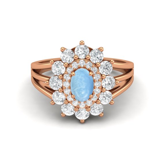 4.03 Ctw Oval Natural Larimar 925 Silver Rose Plated Solitaire Women Valentines Day Gifts Ring