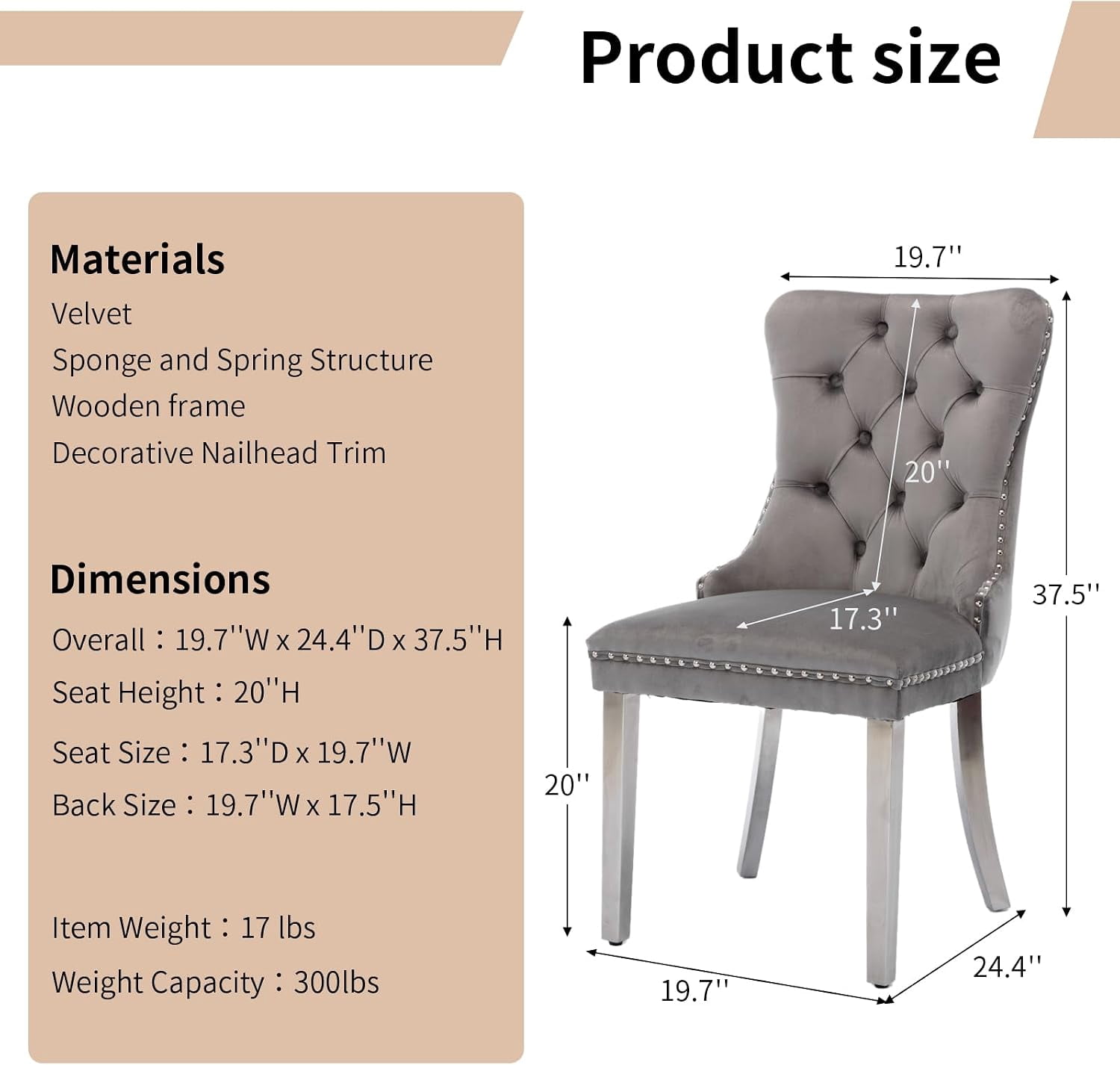 Collection Tufted Velvet Dining Chair, Nailhead Trim, Solid Wood Legs, Set of 2