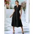 thumbnail image 6 of Womens Summer Casual Dress V Neck Cap Sleeve Zipper Front Flowy Midi Dress with Pockets black L, 6 of 8