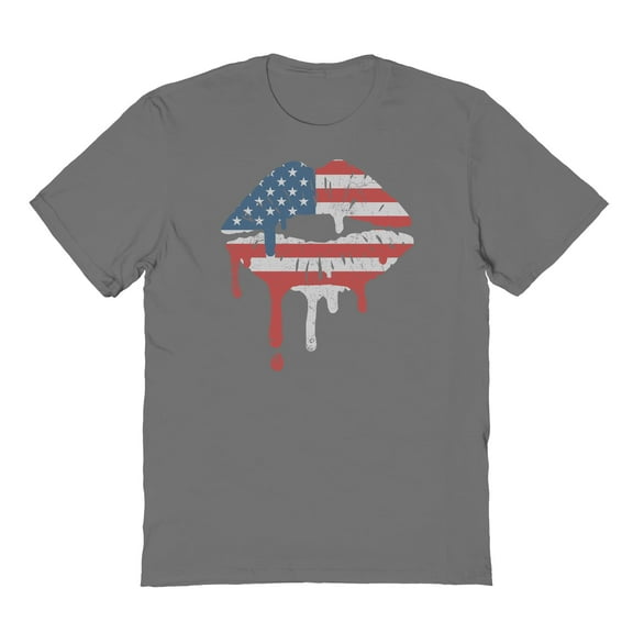 Americana Merican Lips Graphic Charcoal Men's Cotton T-Shirt