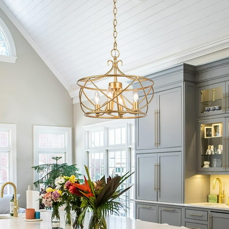 

Rella Modern Gold 3-Light Globe Lantern Drum Chandelier Adjustable Foyer Dining Pendant Light Distressed Gold 4 D16 x H76 Antiqued Gold