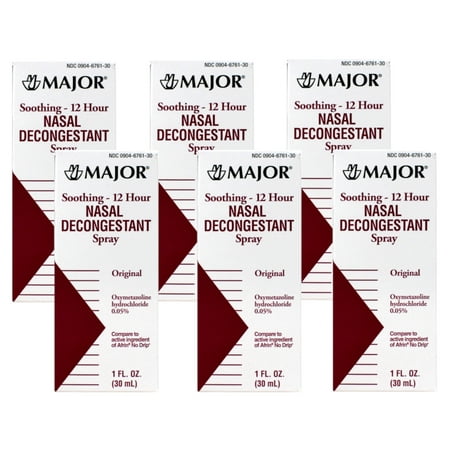 6 Pack Major Nasal Decongestant Soothing 12-Hour Spray 1 Ounce
