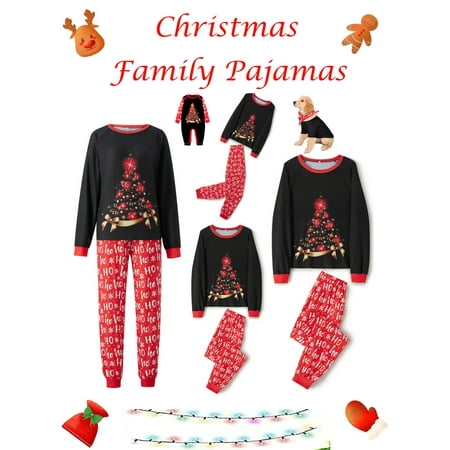 

Christmas Family Matching Pajamas Sets Xmas Tree Print Pullover Tops Loose Pants Holiday Party Sleepwear for Parent-child Dog