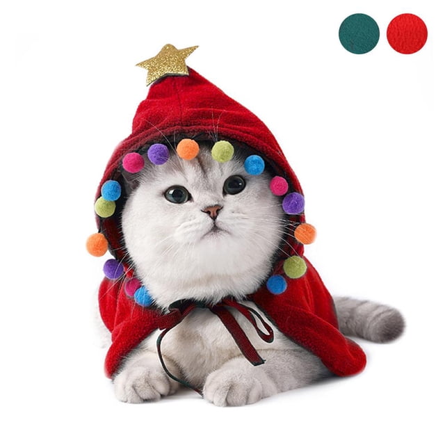 De Navidad Gato Capa De Navidad Con Estrella Y Pompones Santa Sombrero Fiesta Cosplay Vestido Speravity HA041105-01