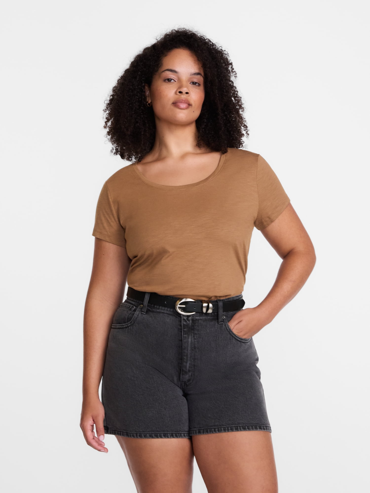 Scenario Women's Scoop Neck Tee with Cap Sleeves, Sizes XS-XXXL