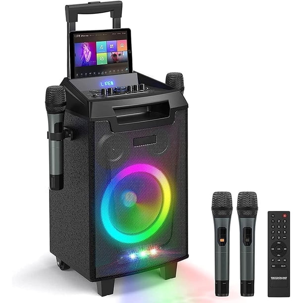Máquina de karaoke, sistema PA con altavoz Bluetooth VeGue para adultos y niños con 2 micrófonos inalámbricos, subwoofer de 8 pulgadas, máquina de canto inalámbrica para fiestas de Navidad, bodas, reu