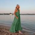 thumbnail image 6 of V Neck Maxi Dresses for Women 2025 Summer Built in Bra Sleeveless Zipper Up Long Dress Loose Tiered Flowy Swing Smocked Ruffle Beach Dress Green M, 6 of 7