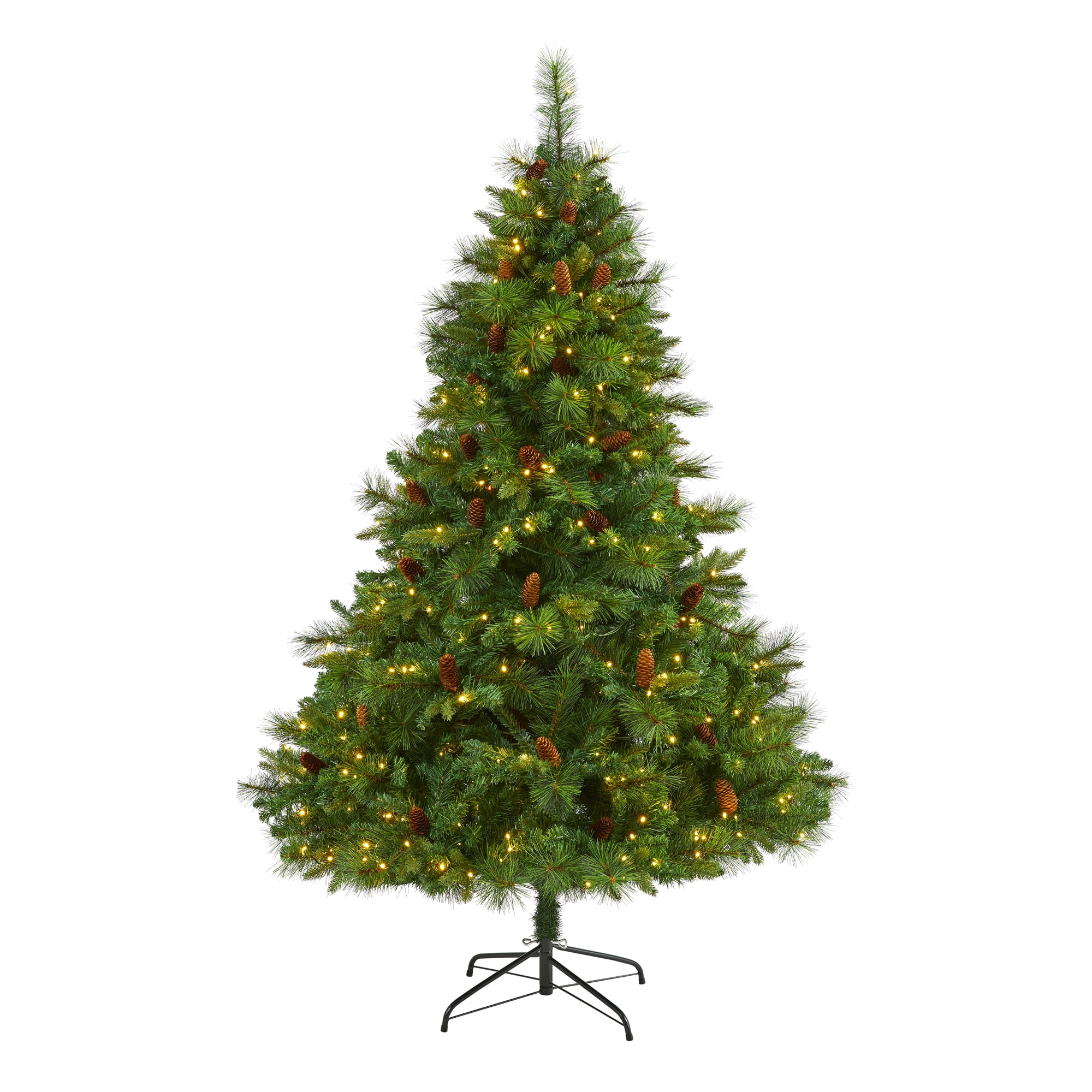 Nearly Natural 6.5' Green Decorated Pine Artificial Christmas Tree Prelit 400 Clear LED Lights