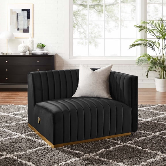 Modway Conjure Channel Tufted Performance Velvet Right-Arm Chair in Gold Black