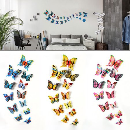 Cheers 12Pcs 3D Double Layered Butterfly Wall Stickers Home Art Decor ...