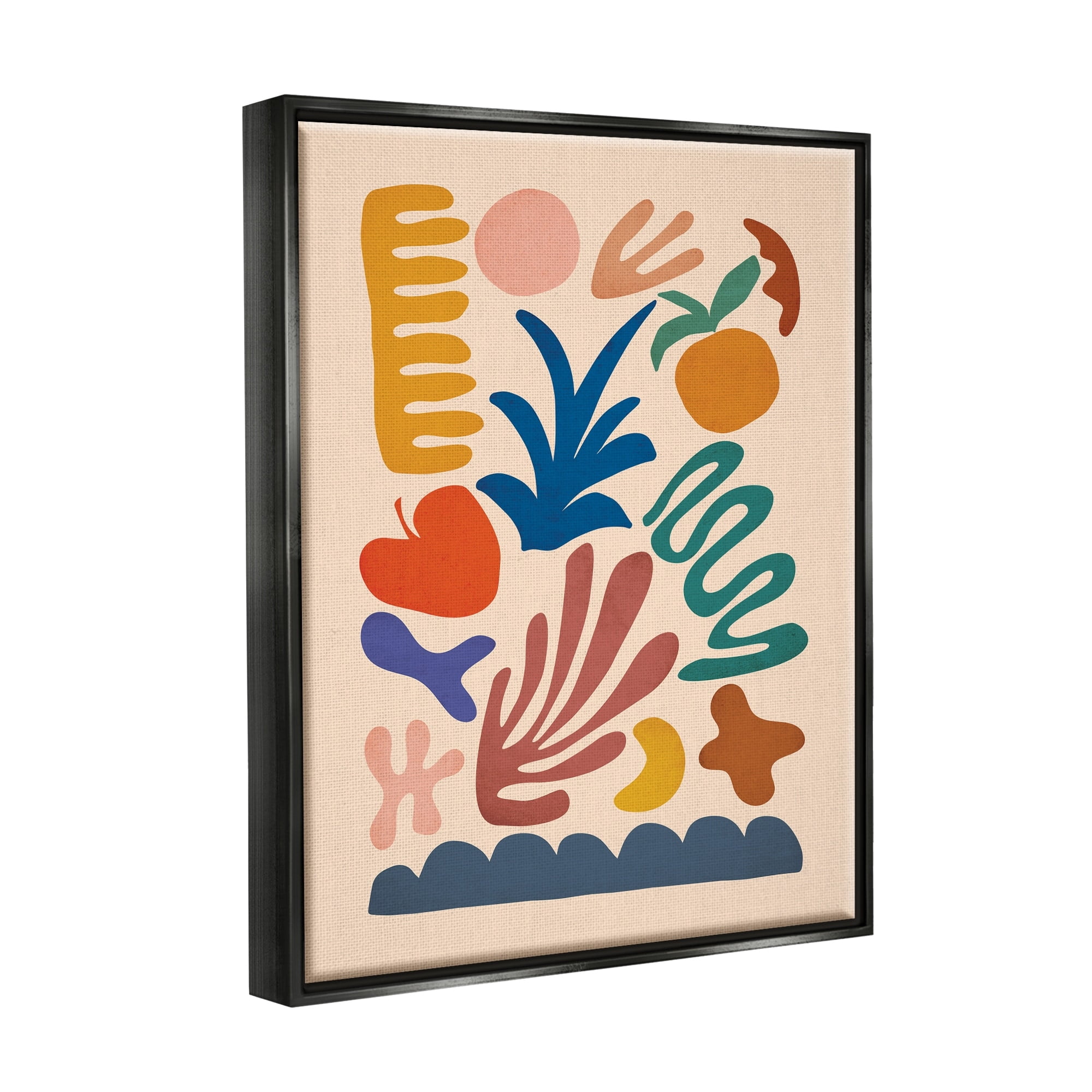 Stupell Industries Abstract Cutout Fruit Plant Shapes Geometric Botanicals Graphic Art Jet Black Floating Framed Canvas Print Wall Art, Design by JJ Design House LLC
