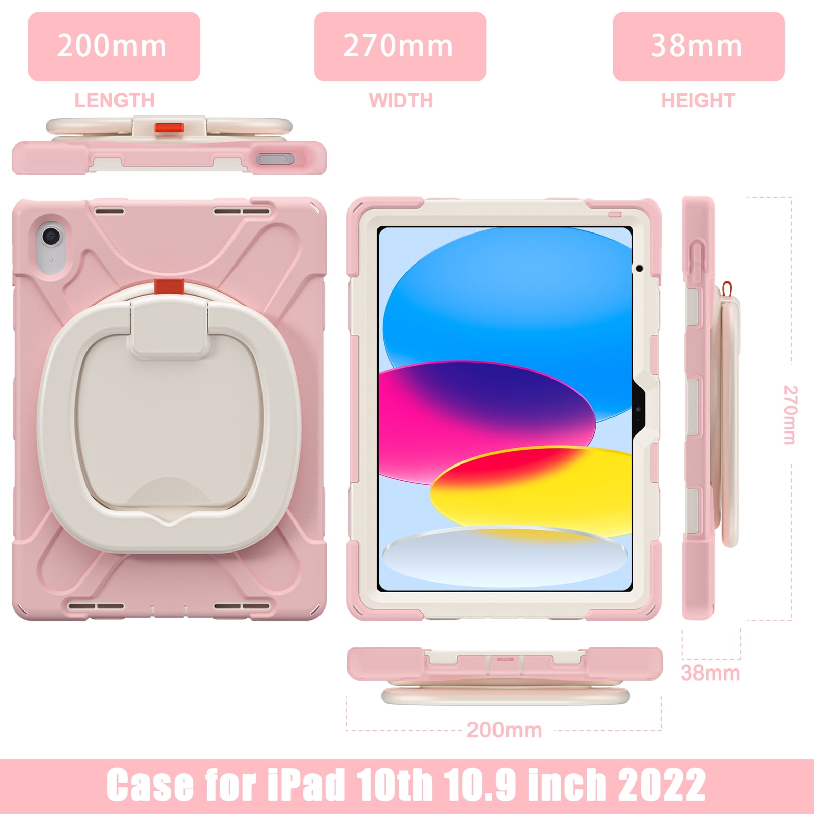 iPad 10th Generation Case 2022,iPad 10th Gen 10.9 inch Rugged Case with Screen Protector,Rotating Stand/Pencil Holder/Carrying Shoulder Strap - Sakura Pink
