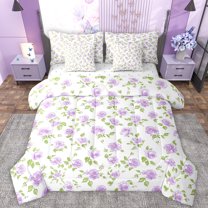 Manfei Vintage Flowers 7-Piece Bedding Comforter Set,Retro Rustic Leaf King Bedding Sets,Purple Green White Bed Sheets For Men Women,Luxury Bedroom Decor Reversible