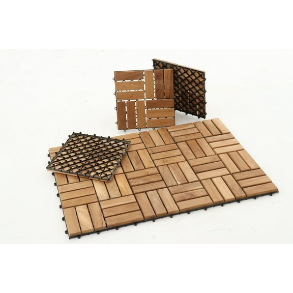 Nordic Teak (10 sq ft) Natural Outdoor Interlocking Floor Tiles, 9 Slat - Beige
