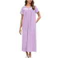 thumbnail image 3 of Aboser Long Nightgown for Women Short Sleeve Home Loungewear Casual Button Up Nightdress Loose Fit Crewneck Sleepshirts Comfort Soft Maxi Sleepwear, 3 of 9