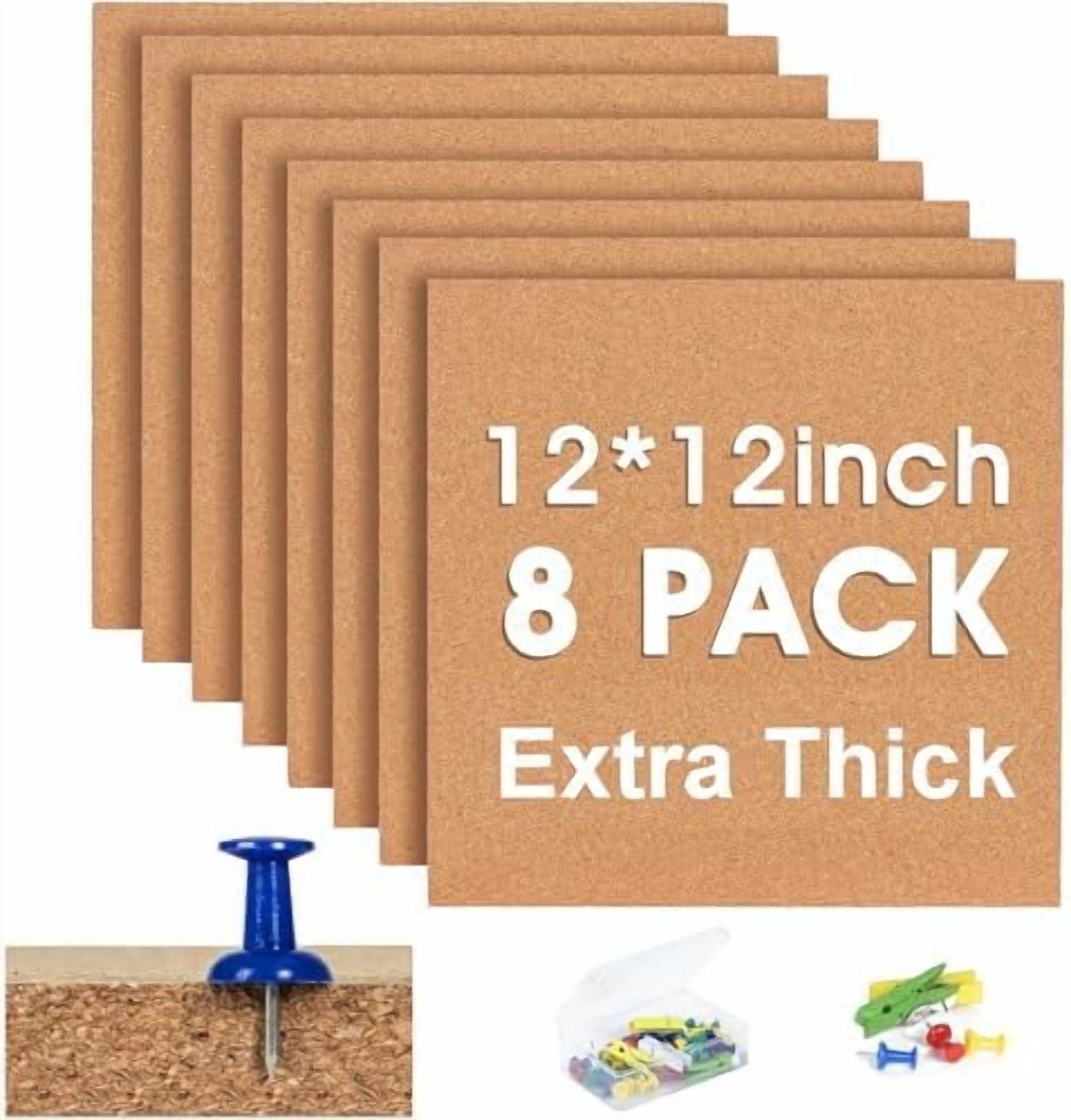Square Cork Bulletin Board Tiles - Tekola 8Pack Extra Thick 12x12 Inches Cork Board Tiles for Wall for Home Office Decor, Cork Sheet,School Message Board and Decorative Display Boards