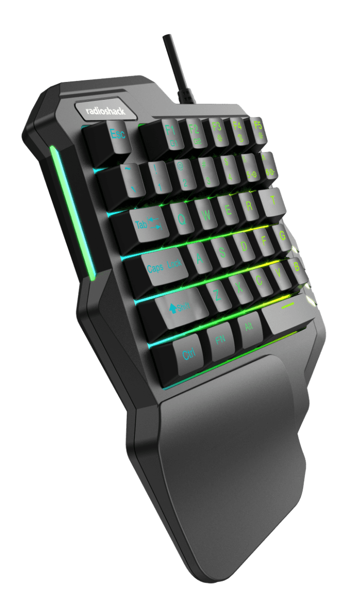 RadioShack One-Hand Gaming Keyboard, 35 Keys, RGB Backlit with 8 Colors, Macro Recording, Anti-Ghosting, USB-A Interface, 10 Million Key Lifespan, 1.6m Cable