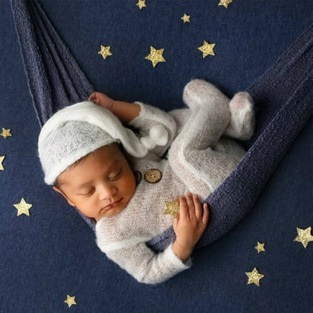 

MyBeauty Infant Jumpsuit Solid Color Photography Props Knitted Baby Bodysuit Knotted Hat Kit for Photo Shooting White