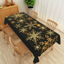 Nanqianyi Black Rectangular Tablecloth Christmas Gold Snowflakes Printed Pattern, For Kitchen Table, Family Gatherings Dinner, 60 x 102 inch