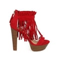 thumbnail image 2 of New Women Breckelles Bernice-03 Suede Peep Toe Fringe Cuff Chunky Heel Sandal Sz, 2 of 5