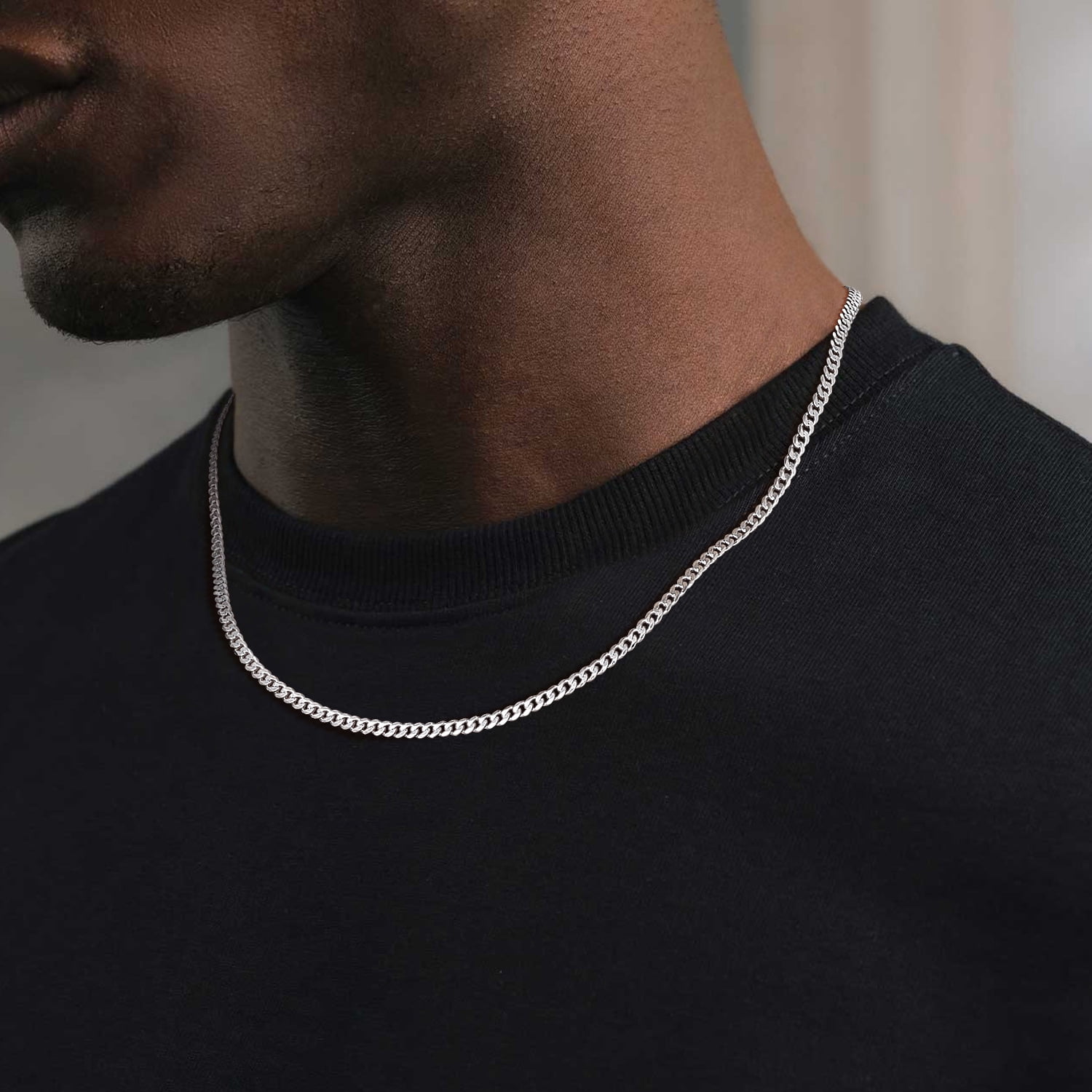 Suplight Solid 925 Sterling Silver Chain Necklace 3mm Flat Curb Cuban Link Chain Jewelry Gift for Men Women