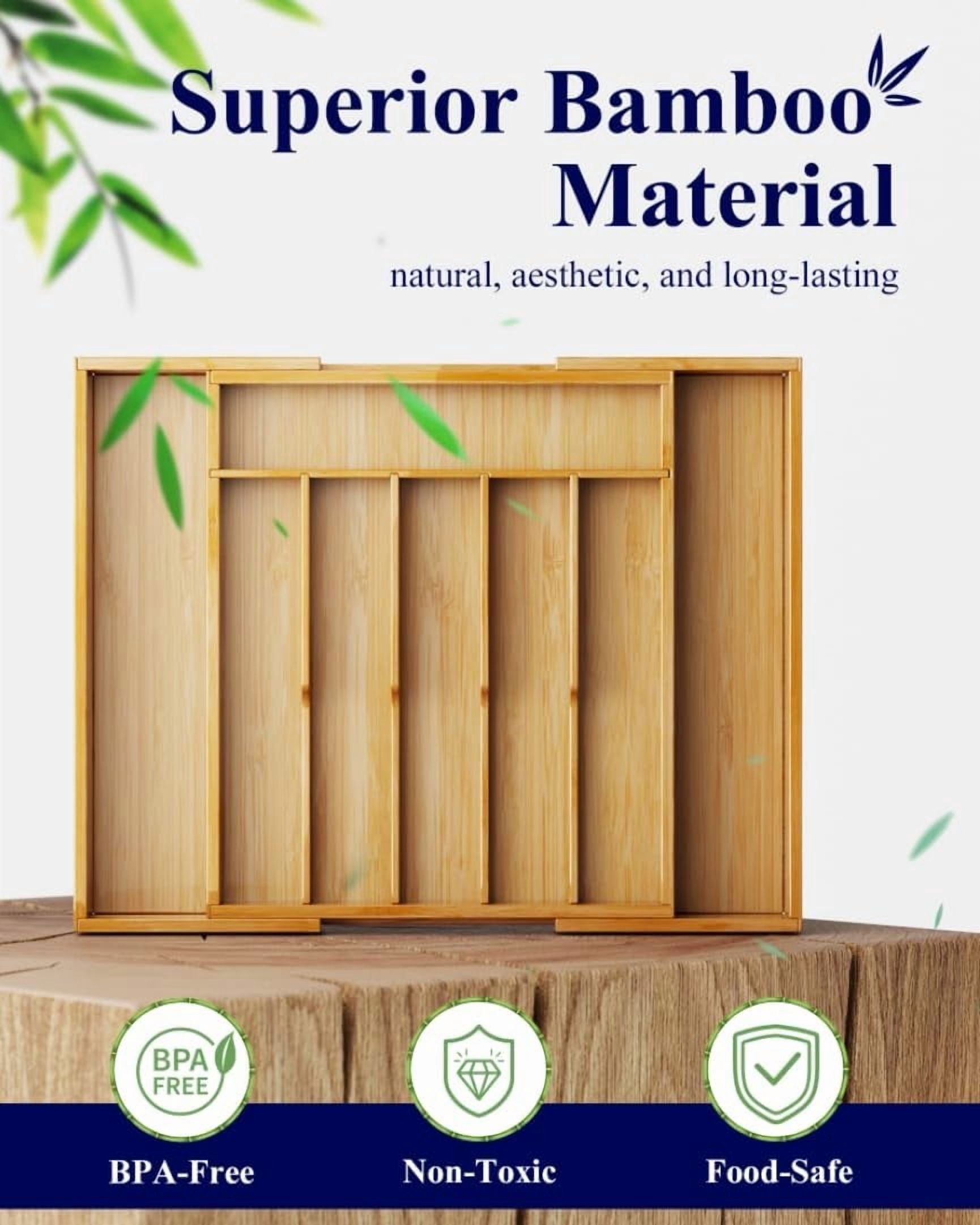 Silverware Organizer - Expandable Bamboo Kitchen Drawer Organizer for Cooking Utensils and Cutlery, Sturdy & Thickened Kitchen Organizers and Storage Solution, Large, Natural