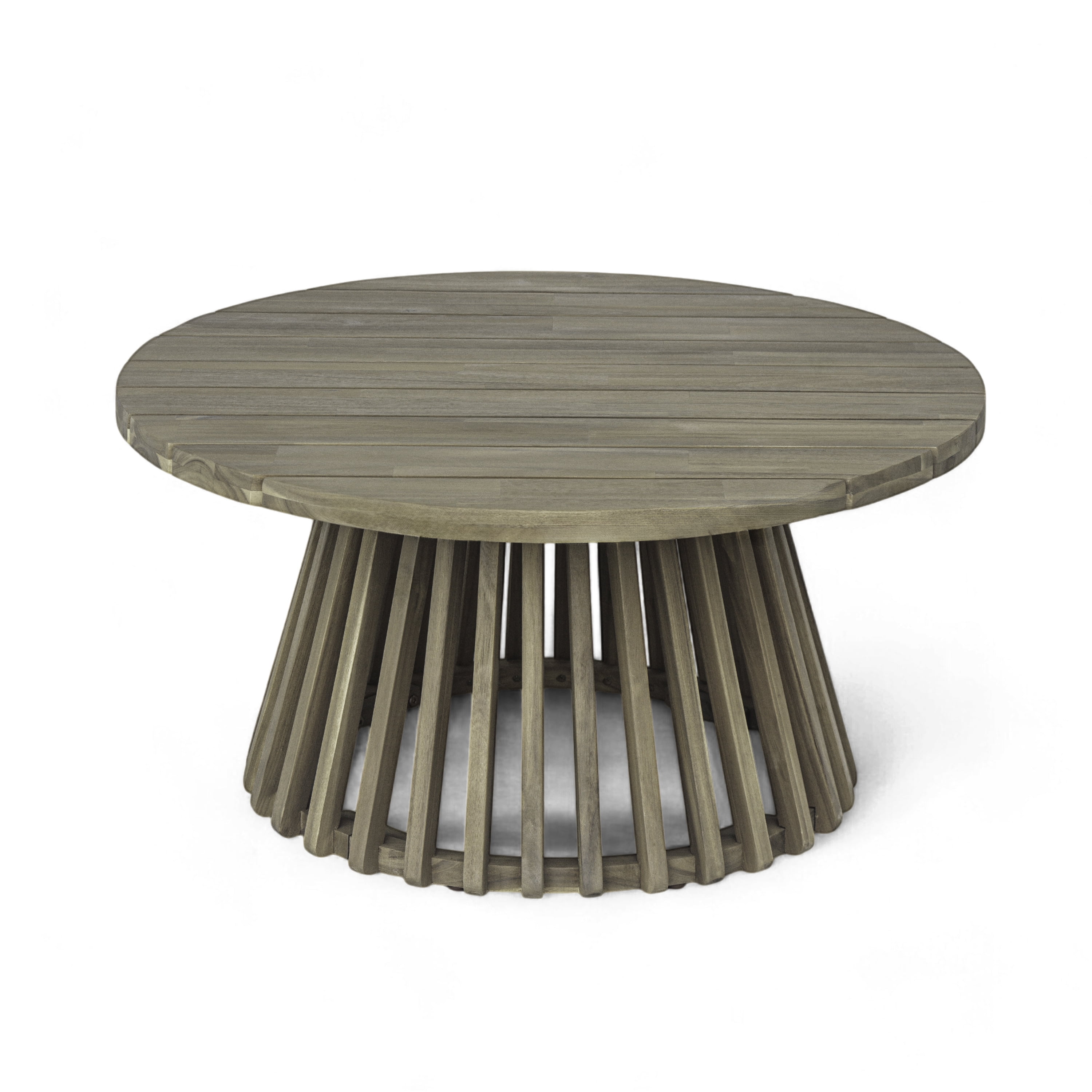 Round Coffee Table, Outdoor Acacia Wood Table for Backyard Lawn Balcony, Grey