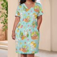thumbnail image 3 of Easter Bunnies Eggs Pastel Pattern Summer Sundress for Curve Women Casual Pattern Plus Size V Neck Short Sleeve Loose Fit Oversize Dresses, 3 of 5