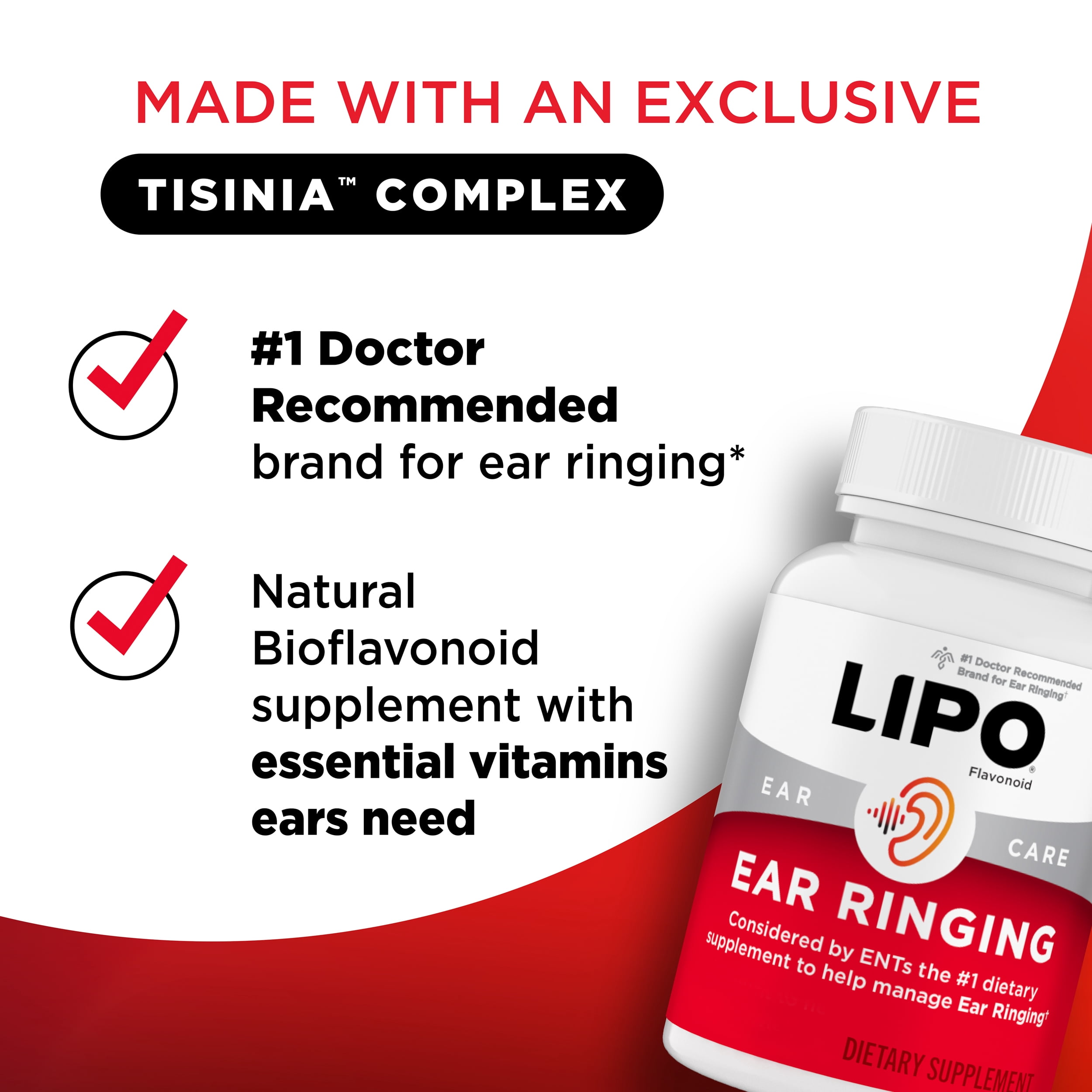 Lipo Flavonoid Ear Ringing - Doctor-Recommended for Ringing Ears – Clinically Proven Lemon Bioflavonoid Complex with Vitamins C, B1, B2, B6, B12, & Calcium - 500 Caplets