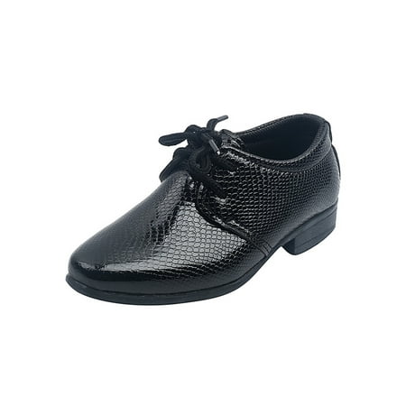 

Eloshman Kids Leather Shoe Wedding Dress Shoes Formal Oxfords Performance Lightweight Lace Up Flats Casual Black 2.5Y
