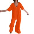 thumbnail image 2 of GZWYHT Two Piece Sets for Women Lounge Sets for Women Linen Pants Women Summer Two Piece Outfits Casual Shirts And Wide Leg Pants Sets Two Piece Sets for Women Summer Sets for Women Orange 4XL, 2 of 4