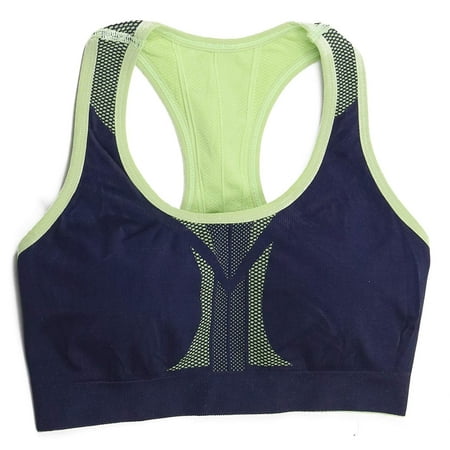 

ToBeInStyle Women s Reversible Compression Double Layered Sports Bras Large Neon Green/Navy