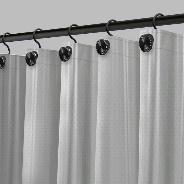 Cortina de baño Acento Dots 183x183 cm con ojales negros, dobladillo magnetico y tacto suave, Transparente