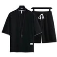 thumbnail image 1 of Hombres Camiseta corta pantalones traje de moda piel amigable texturizado masculino corto camiseta deportes pantalones traje para la escuela, 1 of 8