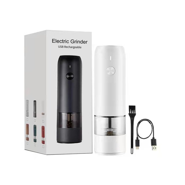 Broyeur Électrique Portable Rechargeable par USB - Multifonction pour Grains de Café et Poivre, Design Compact, Broyage Efficace avec Lames Durables, Facile à Utiliser, Capacité de 28 g, Blanc (Unité Simple)
