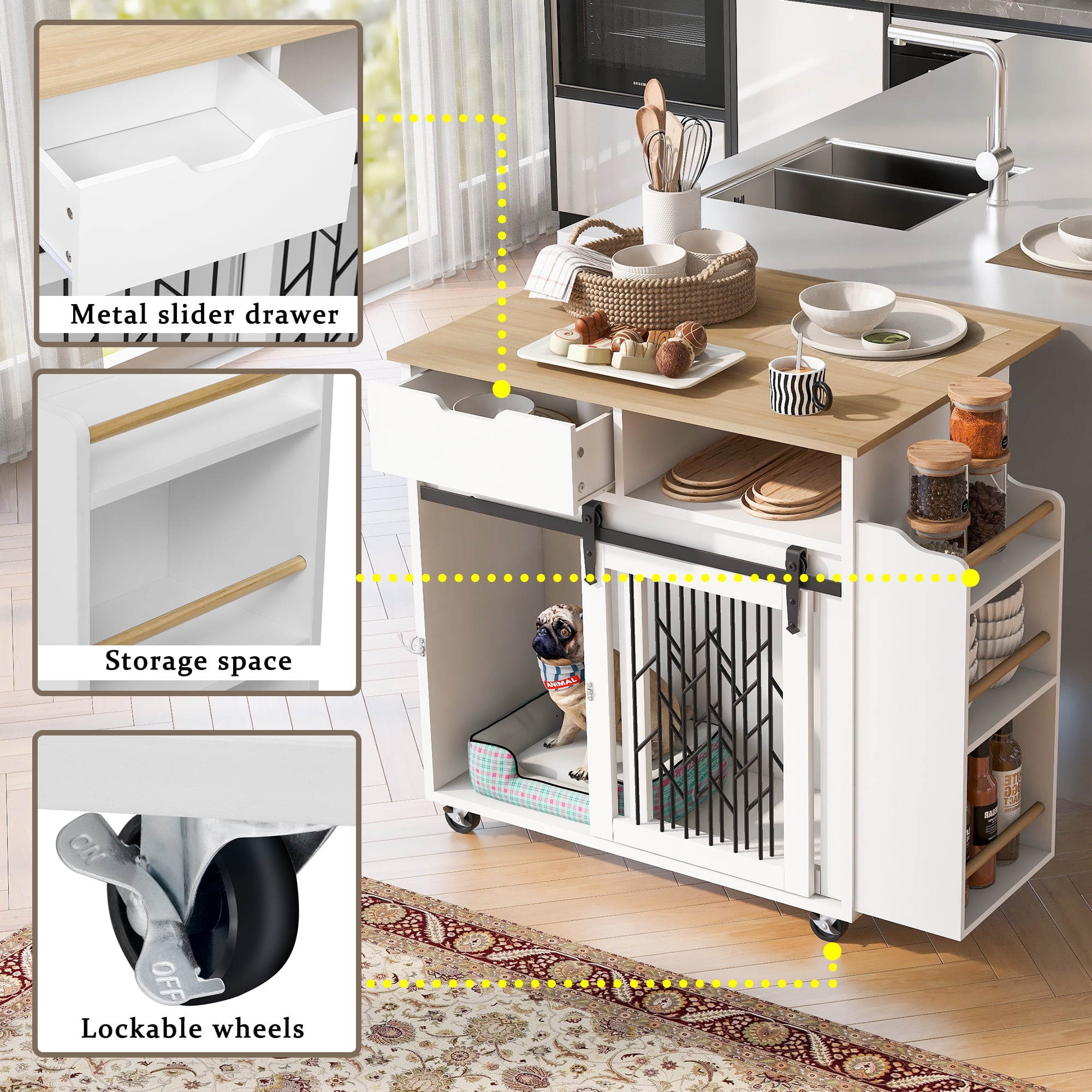 Euroco Furniture Style 2 in 1 PET FRIENDLY Dog Crate Kitchen Island End Table Pet Friendly Furniture