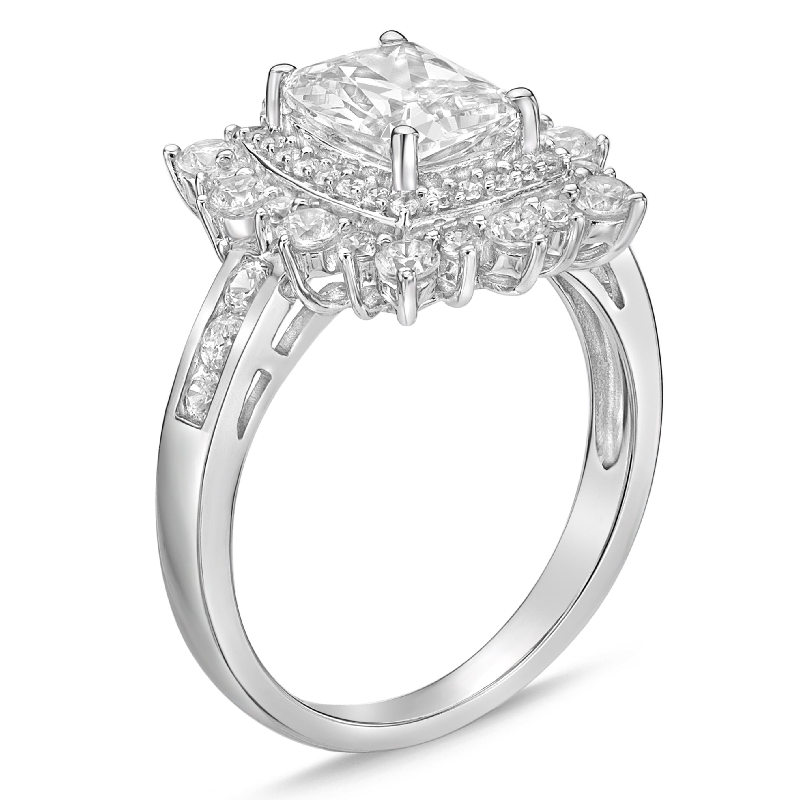 Sterling Silver Elongated Cushion Simulated Diamond Cocktail Ring
