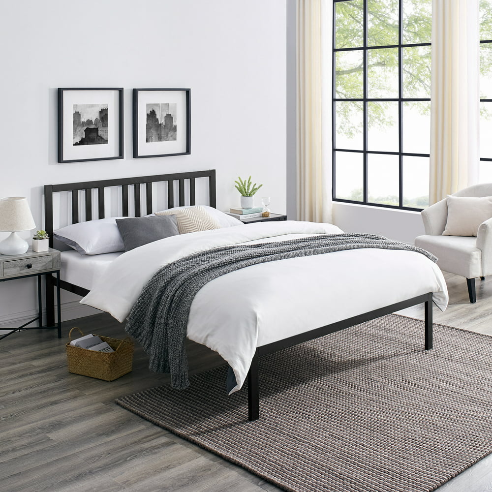 Modern Sleep Hilliard Metal Bed Frame with Headboard, King, Black