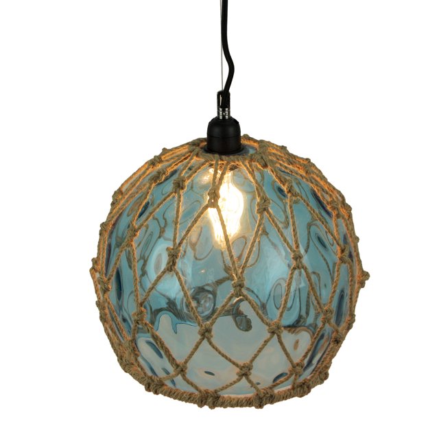 Blue Rope Wrapped Glass Pendant Light Coastal Ceiling Lamp