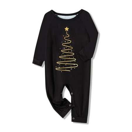 

Listenwind Family Matching Christmas Pajamas Cartoon Christmas Tree Print Long-Sleeved Tops + Elastic Waist Plaid Pattern Trousers/Romper