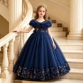thumbnail image 2 of JAJAHO Girls Sequin Dresses Sparkly Tulle Birthday Princess Party Dress Fuzzy Trim Maxi Ball Gown Flower Girl Dress For Wedding Party Prom 3-12Y, 2 of 9